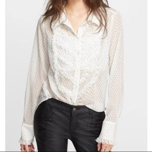 Free People sheer ruffled polka dot tux top xs
